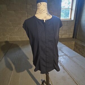 Ann Taylor Navy Blouse with‎ Textured Front